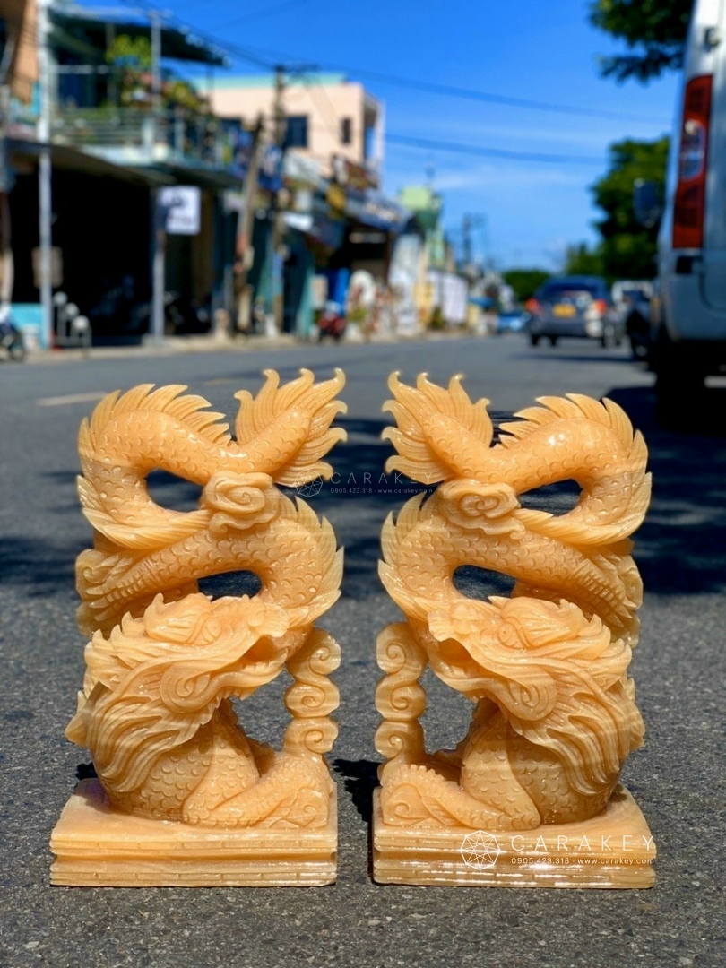 Tượng cặp rồng đứng đá ngọc hoàng long, linh vật phong thủy, tượng rồng đá phong thủy, tượng rồng đá ngọc pakistan, tượng linh vật bằng đá, cặp tượng rồng đá non nước, cặp tượng rồng bằng đá