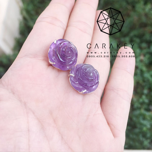 Hoa tai mẫu đơn thạch anh tím