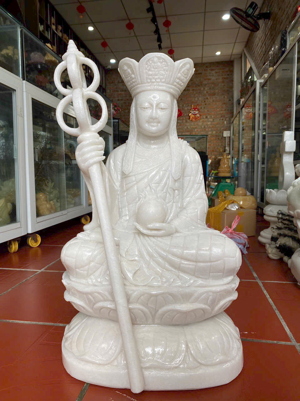 Tượng địa tạng đá cẩm thạch trắng